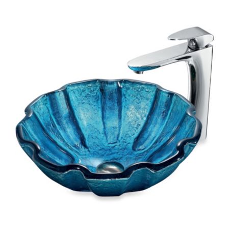 VIGO Mediterranean Seashell Tempered Glass Vessel Sink with Faucet